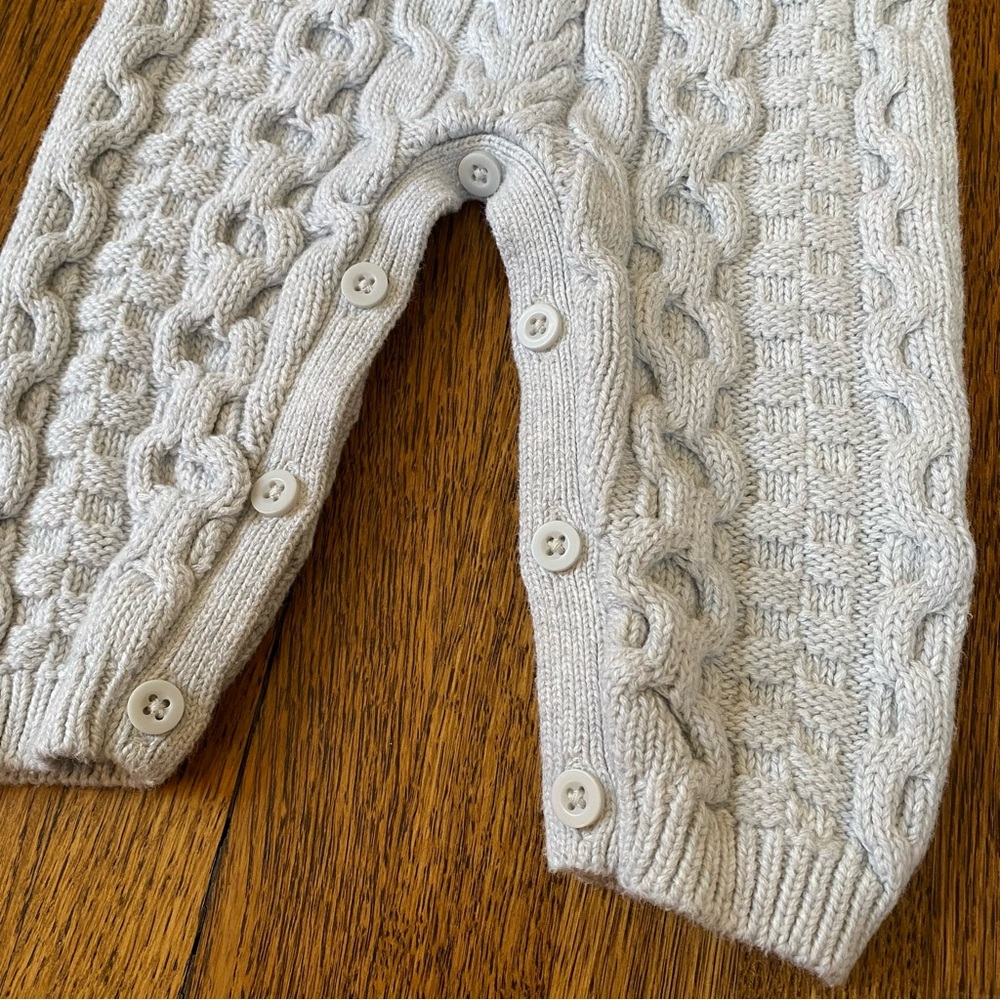 Hope & Henry 3-6 Months Cozy Cable Knit Baby One Piece - Light Gray - Picture 2 of 5